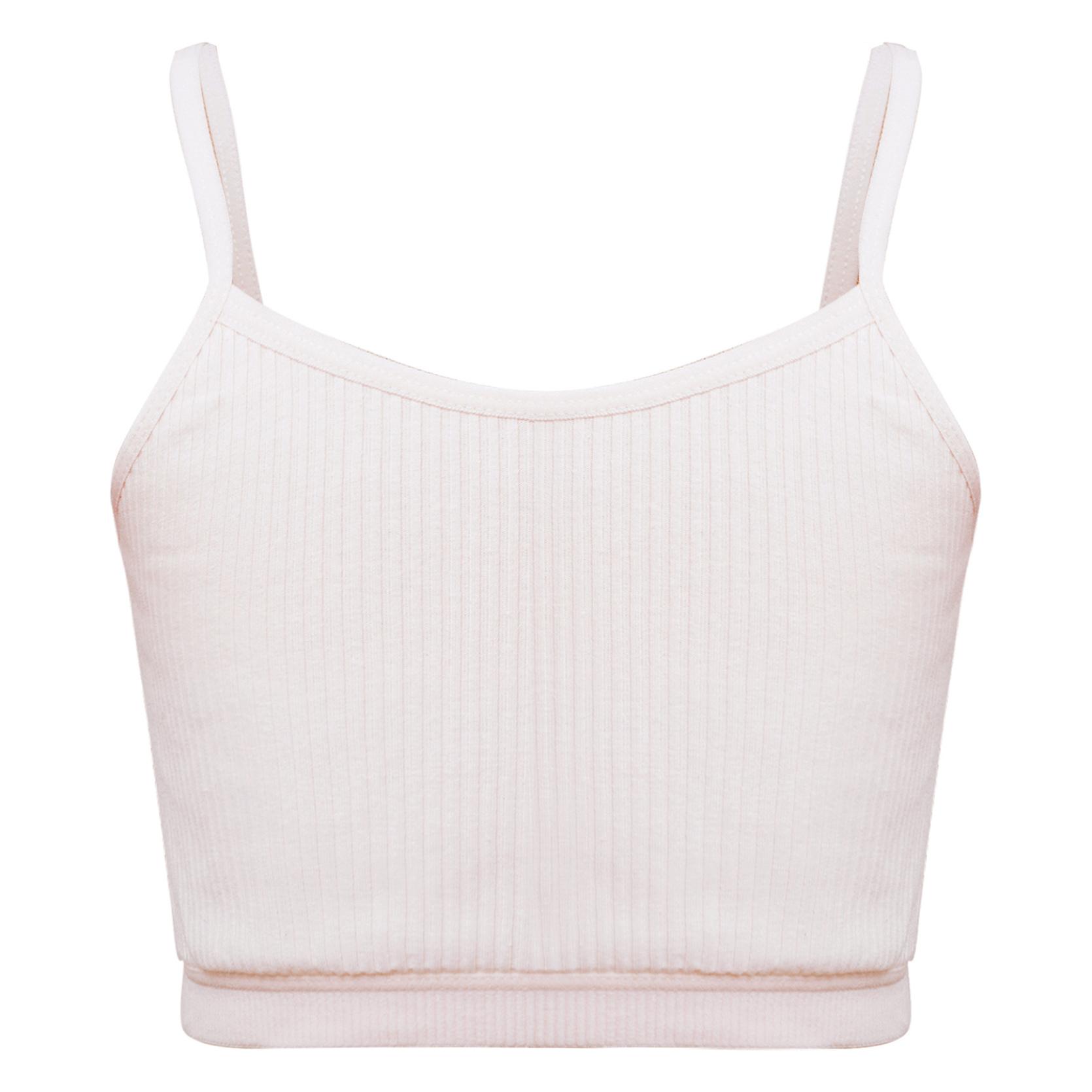

Детский бюстгальтер в рубчик для девочек, жилет на тонких бретелях, укороченный топ, сплошной цвет, нижнее белье-бретелька для спортзала, фитнеса, спортивная одежда 8-10 Years розовый