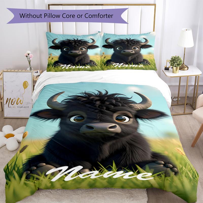 3pcs Custom Name Cow Bedding Set Duvet Cover Closure Includes 1 Duvet Cover & 2 Pillowcases, Soft and Comfortable for All Seasons.