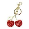 Sparkling 3D Cherry Keychain Charm Bag Accessory Fashionable Rhinestones Fruit Shaped Key Ring Ornament for Women
