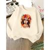 Kids Unisex Crewneck Sweatshirt, Sugar Skull Woman Orange Red Rose Watercolor Art Print Soft Long Sleeve Pullover For Boys Girls Over 4 Years Old