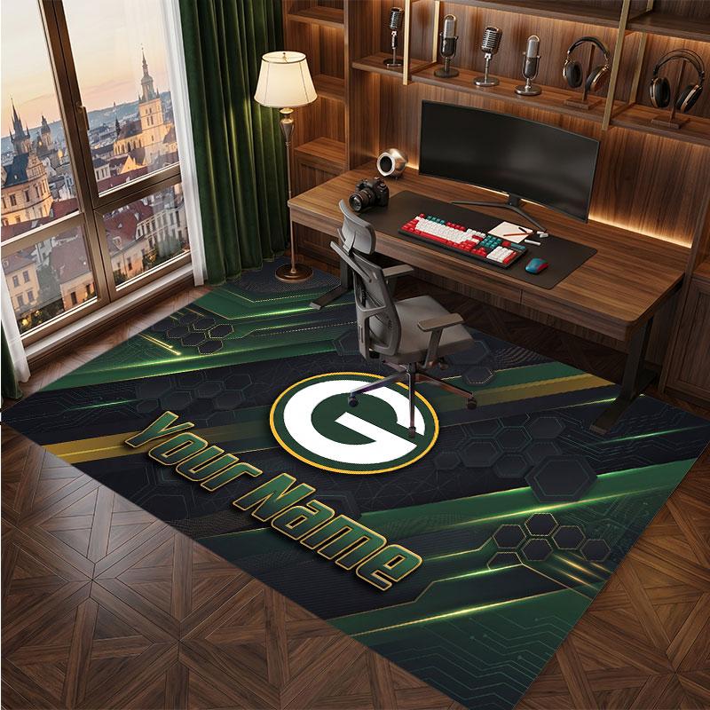 Green Bay Packers Personalized Crystal Velvet Carpet, Customized Name Text Soft Anti‑Slip Rug for Living Room Bedroom