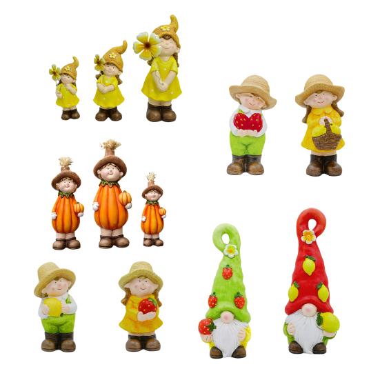 Small Ceramic Garden Statue Cute Girls Boys/Gnome/Pumpkin Fairies Sculptures for Outdoor Garden Yard Patio Lawn Decor