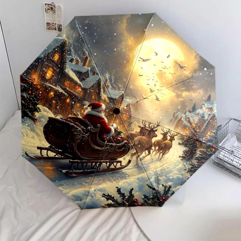 1 PC Automatic Folding Umbrella - Sleds and gifts Pattern, Portable & Foldable Design with 8 Ribs, Christmas Birthday Gifts