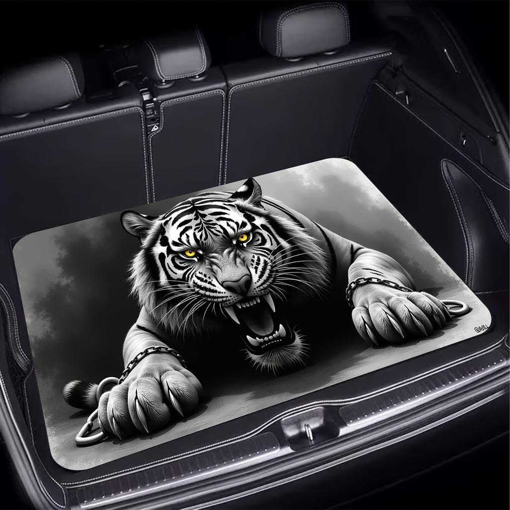 1Pcs Fierce Tiger Print Car Trunk Mat with Anti Slip Cargo Liner Waterproof Rear Storage Protector Floor Mat for SUV Sedan Vehic