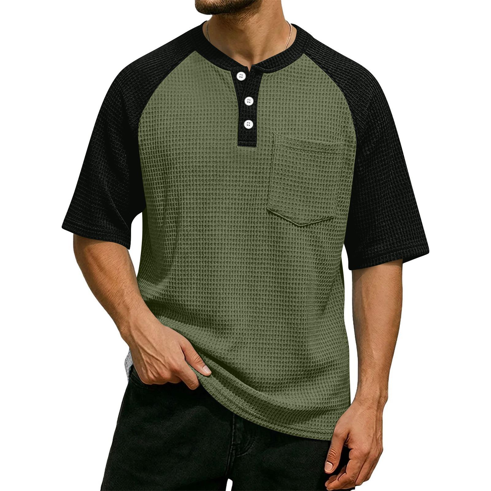 

Men s Casual Short-Sleeve Shirt With Button-Down Collar L армия зеленый