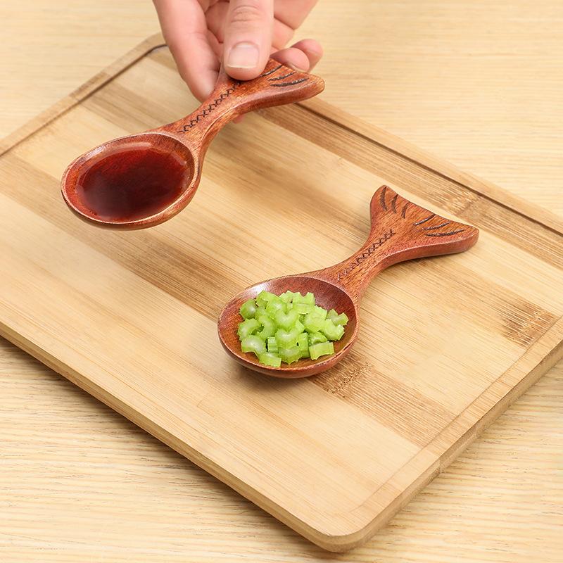 Creative Fish Wooden Spoon Measure Bean Spoon Milk Powder Spoon Sauce Small Dish Ice Cream Scoop Seasoning Dish