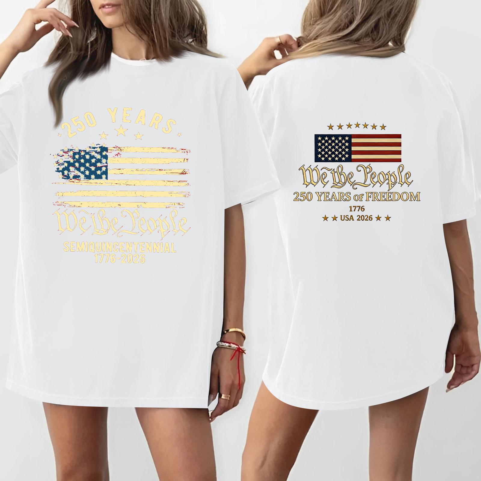 

Women s Casual Independence Day 250 Anniversary Printed T-shirt Round Neck Pullover Short Sleeve Top XL білий