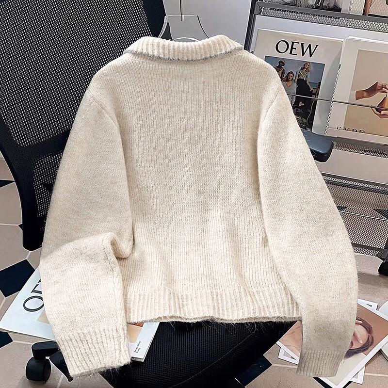 Women's Wool Blend Color-Block Knitted Cardigan