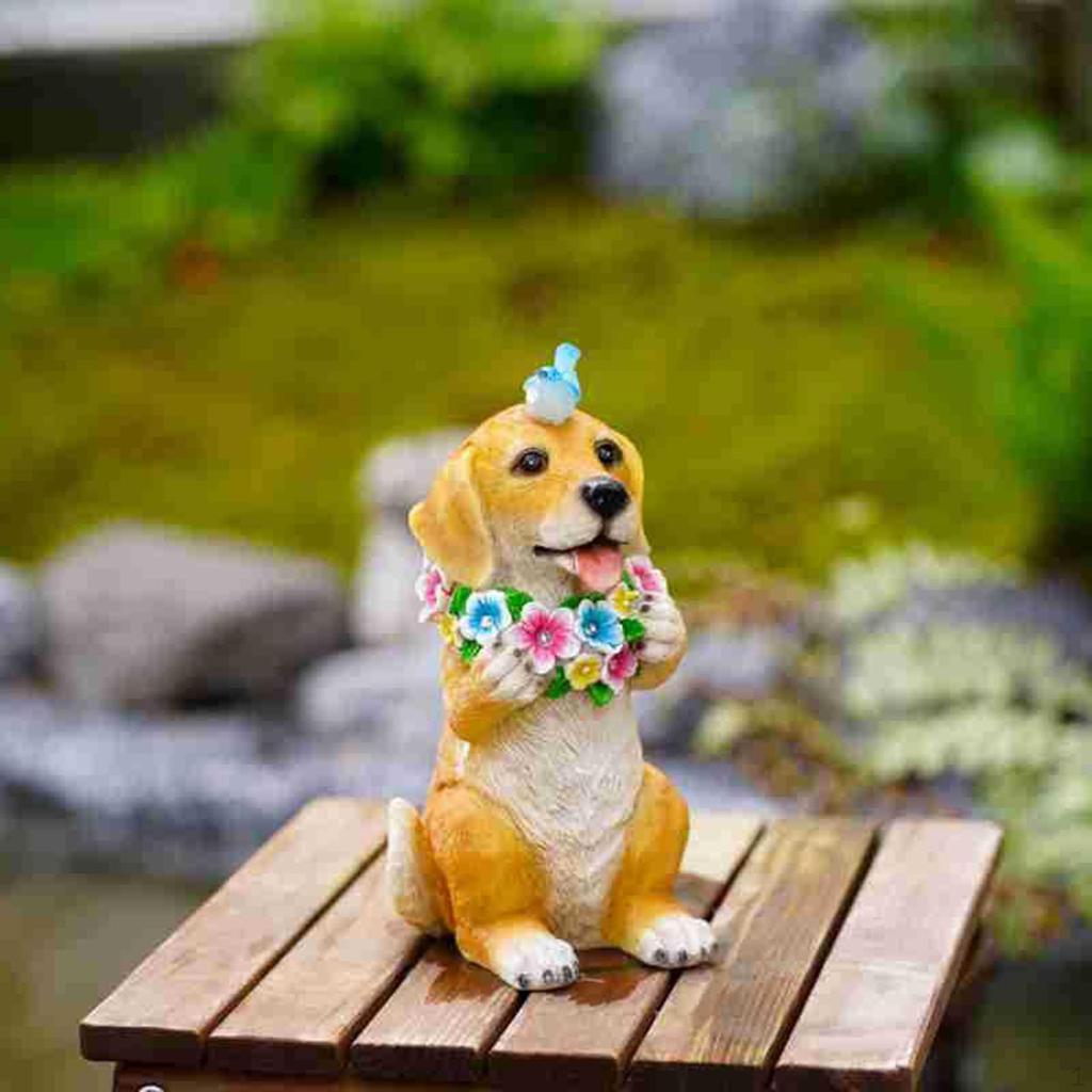 Dog Garden Statue Puppy Sculpture with Solar Light ,Housewarming Gift,Solar Figurine