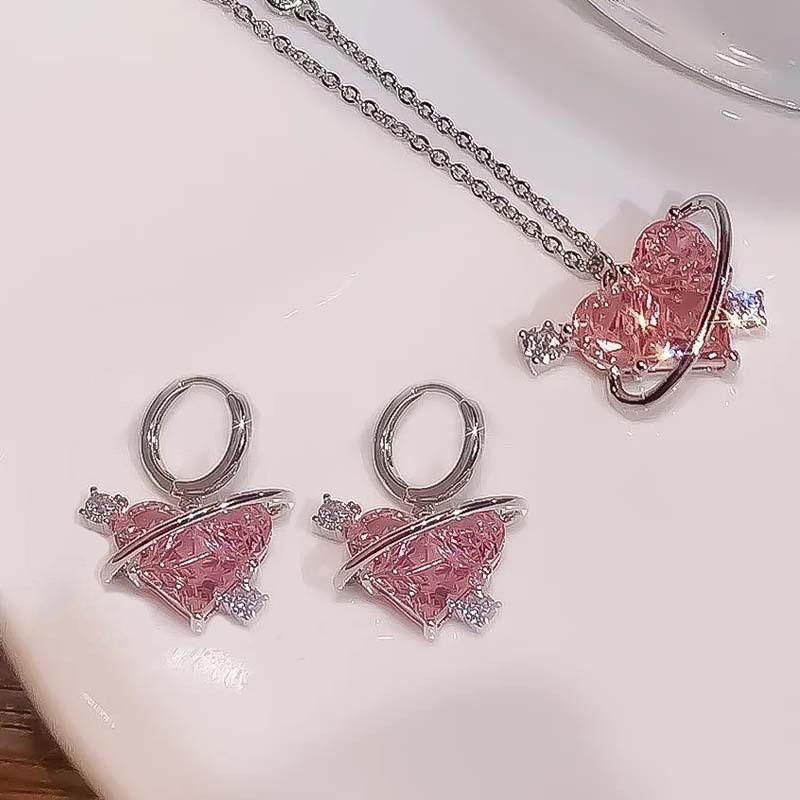 Módní náušnice s přívěskem zirkonového krystalu, náhrdelník, dvoudílná sada pro ženy, duté šperky ve tvaru vodní kapky