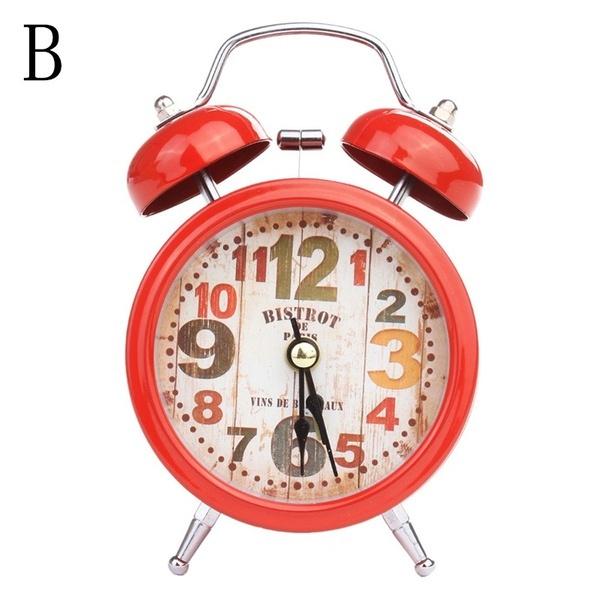 Classic Vintage Silent Metal LED Night Light Twin Bell Alarm Clock Ticking Retro Tableclock