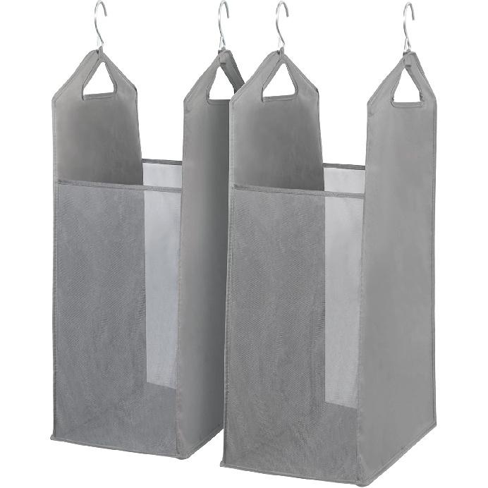 STORAGE MANIAC 2 шт. Подвесная корзина для белья, Передний прозрачный сетчатый карман, Узкая корзина, Двойная подвесная корзина для шкафа, Узкий органайзер, Серый