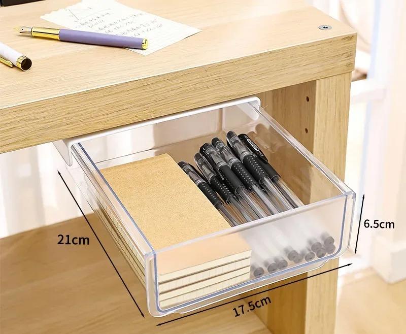 Прозрачный Скрытый Ящик Под Стол Офисный Органайзер для Хранения Ящик Органайзер Подставка Держатель Канцелярские Принадлежности Лоток для Хранения Заметок Ручек Канцелярских Принадлежностей белый
