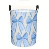 1pc, Blue Bow Pattern Storage Basket, Round Laundry Basket, Clothes Hamper, Bedroom/Laundry Room/Dorm Storage Basket, Storage Basket, Home Decor/Stora