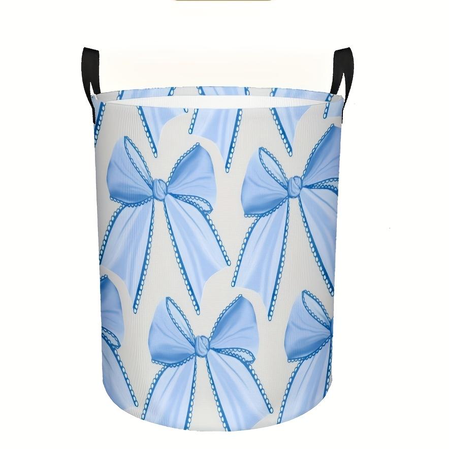 1pc, Blue Bow Pattern Storage Basket, Round Laundry Basket, Clothes Hamper, Bedroom/Laundry Room/Dorm Storage Basket, Storage Basket, Home Decor/Stora
