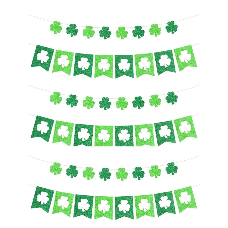 

Recyclable Paper Shamrock Banners for Patrick s Day Decorations Quick Installation Clovers Flag Pendant Accessory 1
