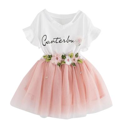2-6T Girls Pink Shirt with Bowknot Mini A-line Skirt Summer Casual Clothes Set