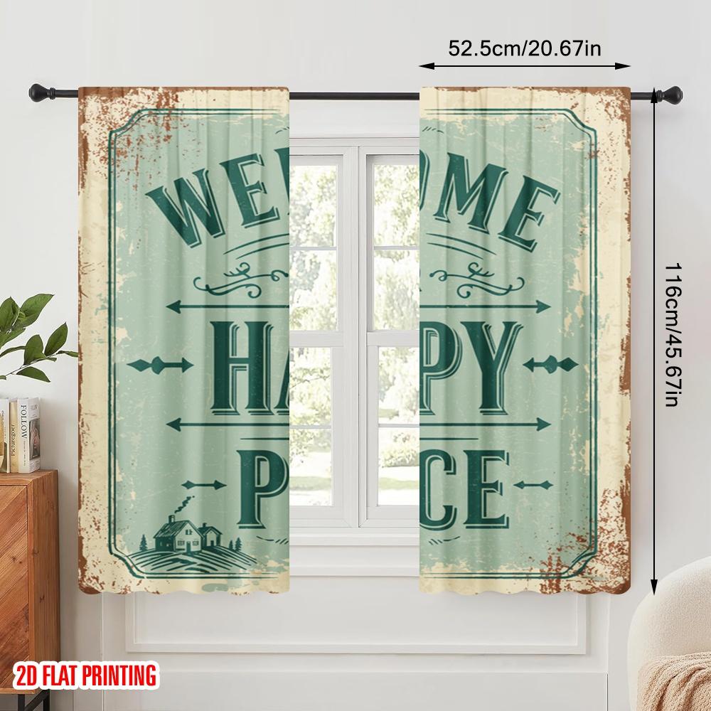 2pcs 2D flat printing Window Curtains Welcome Happy Place Home_a Fabric Without Electricity Family Party Use for All Occasions