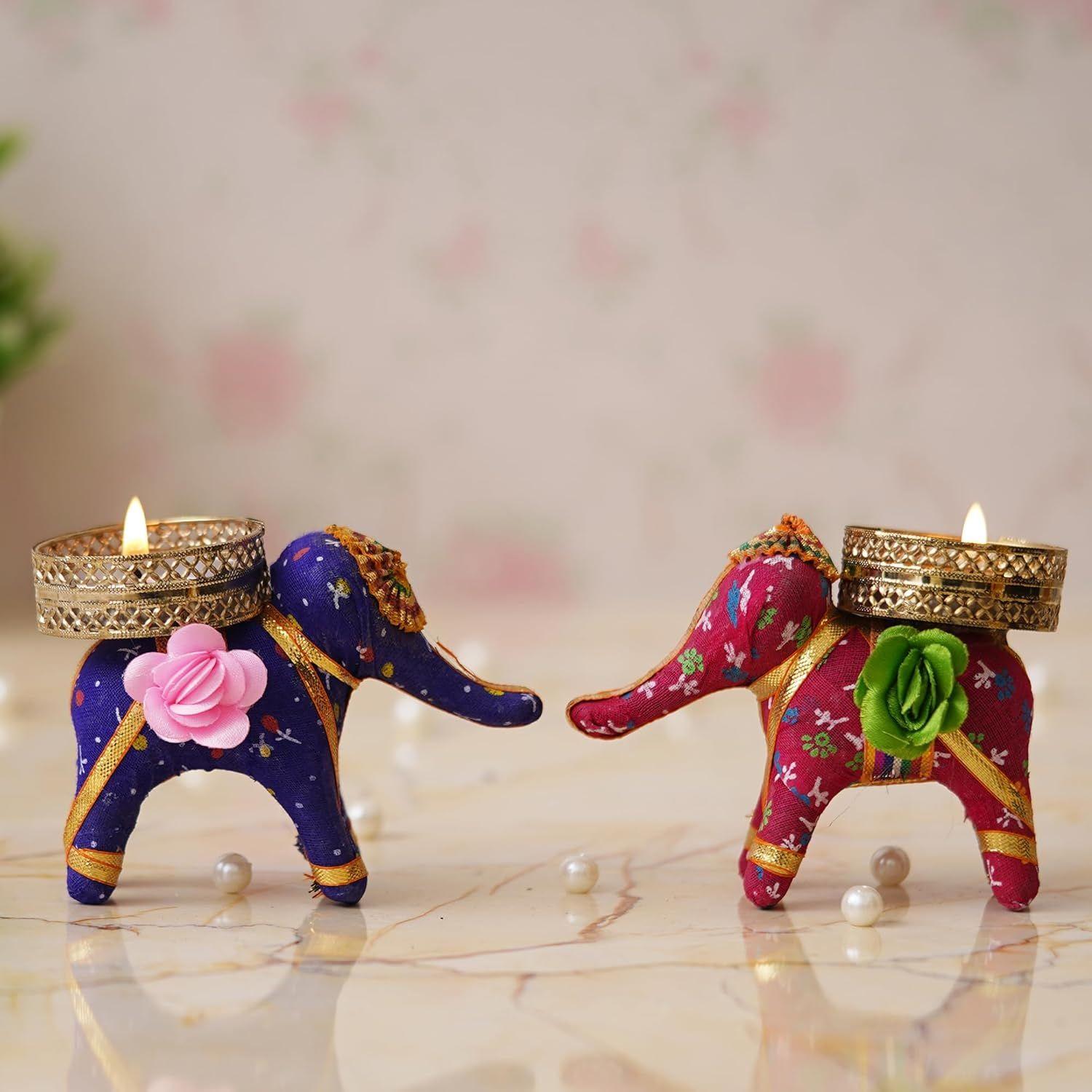 

Pink and Purple Elephant Decorative Tea Light Candle Holders (Set of 2)