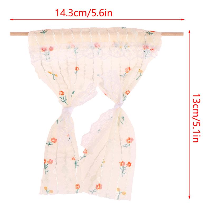 1:12 Cute Dollhouse Miniatures Daisy Flower Curtain Lace Curtain Cotton Curtain for Dolls House Bedroom Furniture Decor