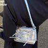 Original New Niche Bow Fashion Bag Silver Removable Shoulder Bag Small Square Bag Chain Underarm Bag Tide