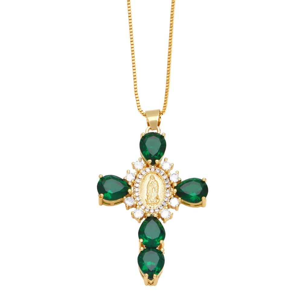 Light Zircon Cross Necklace Retro European Style Crucifix Pendant Chain  Church