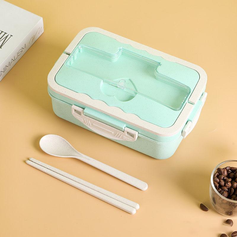 

Коробка для бенто из пшеничной соломы, портативная изолированная коробка для обеда с микроволновой печью, портативная герметичная студенческая коробка для фаст-фуда с крышкой зелёный