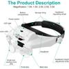 Headband Magnifier Glasses, 1X To 14X Rechargeable Head Magnifier with LED Light, Handsfree Head Mount Magnifying Glass with 6 Detachable