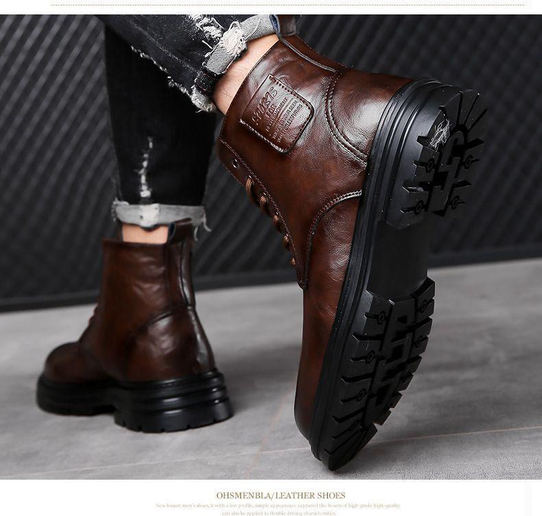 Men's Genuine Leather Martin Boots: High-Top Winter Business Casual with Wool Lining
