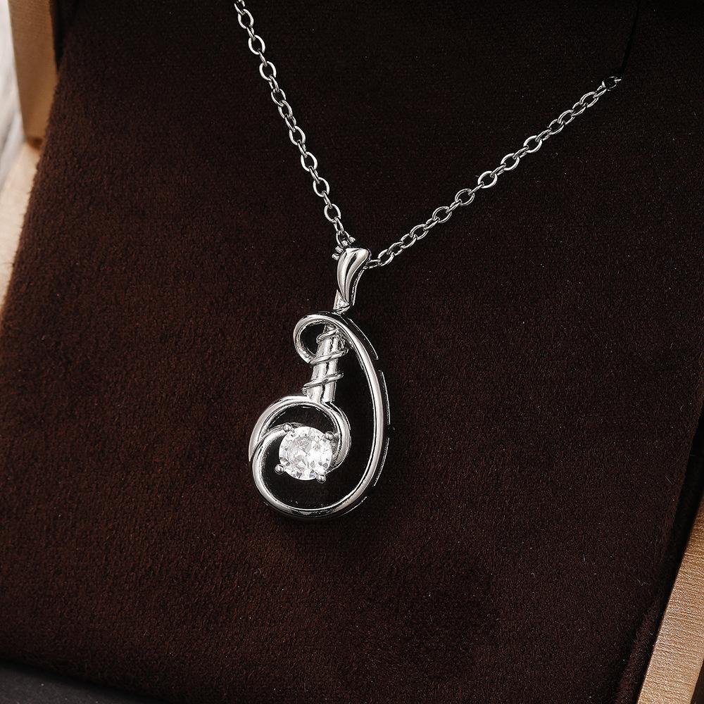 Curved Swirl Twisted Frame Single Round Cubic Zirconia Pendant Necklace