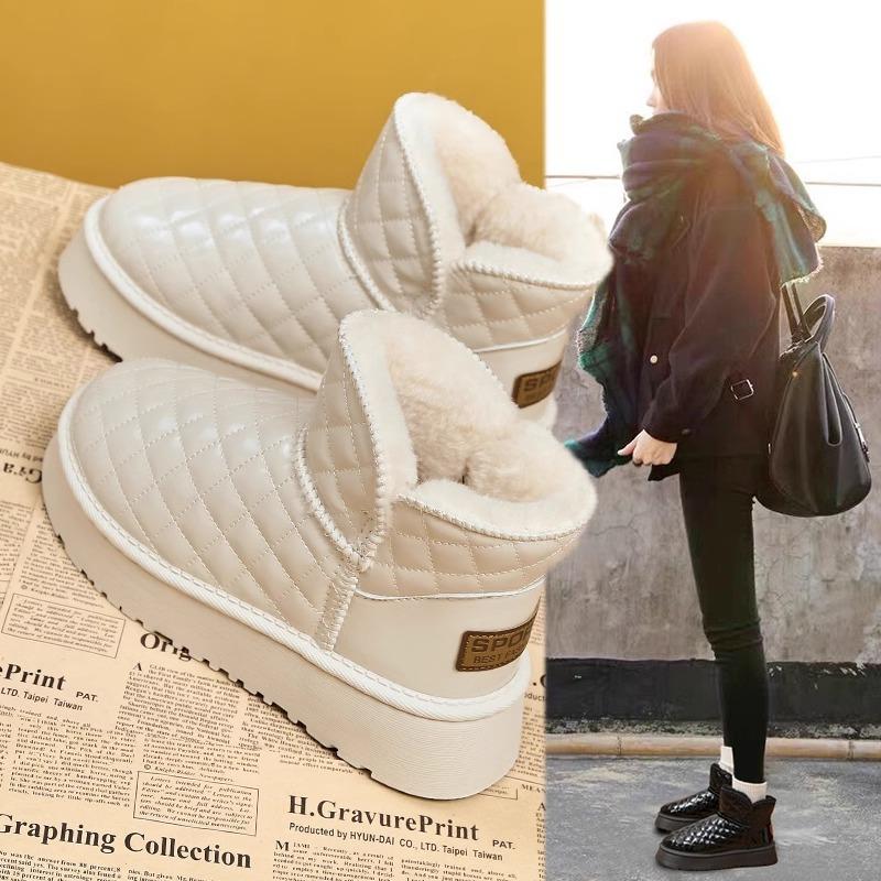 Thick-soled snow boots women's 2025 new waterproof and non-slip winter piled thickened warm and non-slip short tube heightening cotton shoes