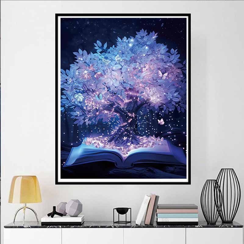 5D DIY Purple Glowing Full Diamond Painting Kit, Round Gemstone Rhinestone Art Paint Decorative Artwork, Home Wall Decoration Gift
