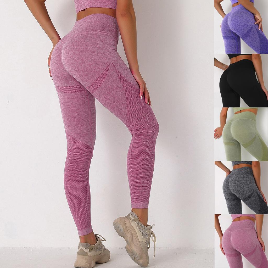 Nahtlose, gestrickte Yogahose für Damen mit hoher Taille und enger Passform, Hip Lift Motion