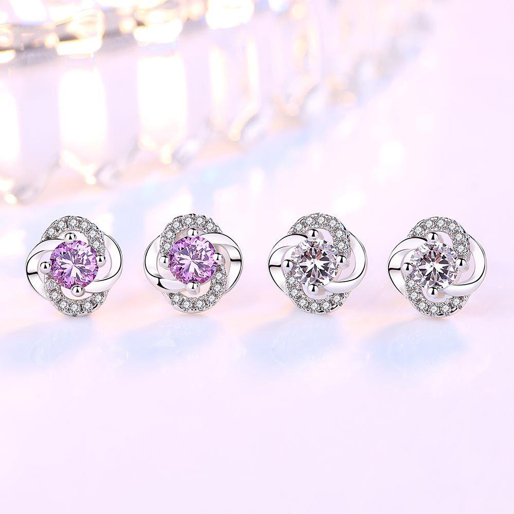 EBay Style Coréen Petits et Simples Élégants Plaqué Argent Aiguille Auriculaire Boucles d'Oreilles pour Femmes Diamant Fleur Petites Boucles d'Oreilles