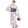 Fuuka Yukata Set with One Size Fits Peony Blue and Purple Made In X231610 Women's Pre-tied Obi, One-Touch Closure, 2-Piece Set, Most, Design,