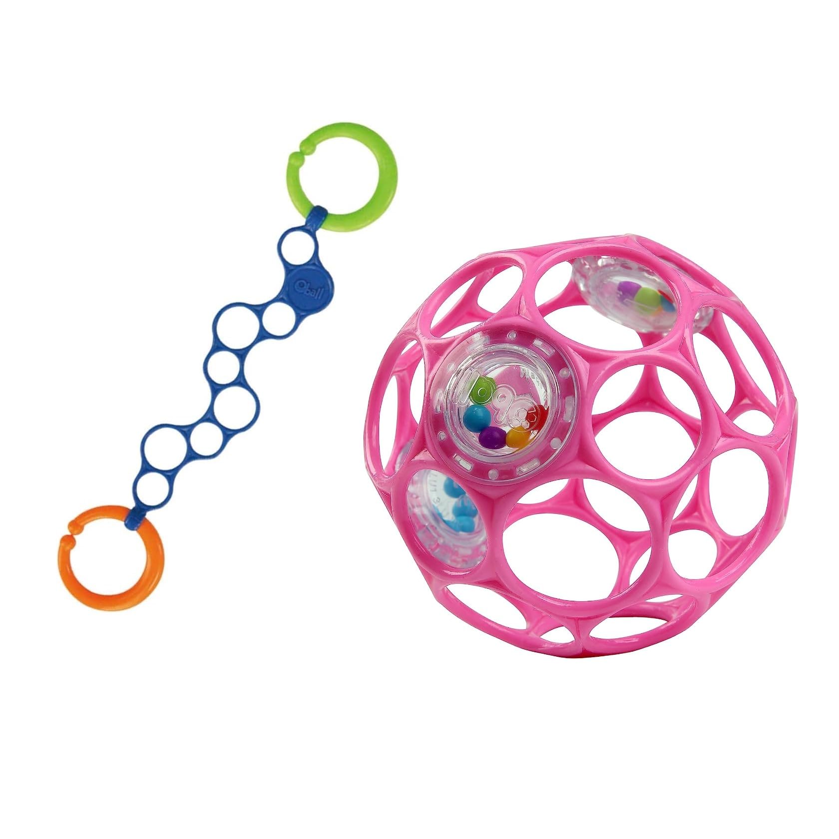 

O-Link (Blue) and O-ball Rattle (Pink) Set by Bright Starts Kids II [0 Months and Up] Stroller Toy, Stroller Strap, Teething Toy, O-ball Rattle, Baby