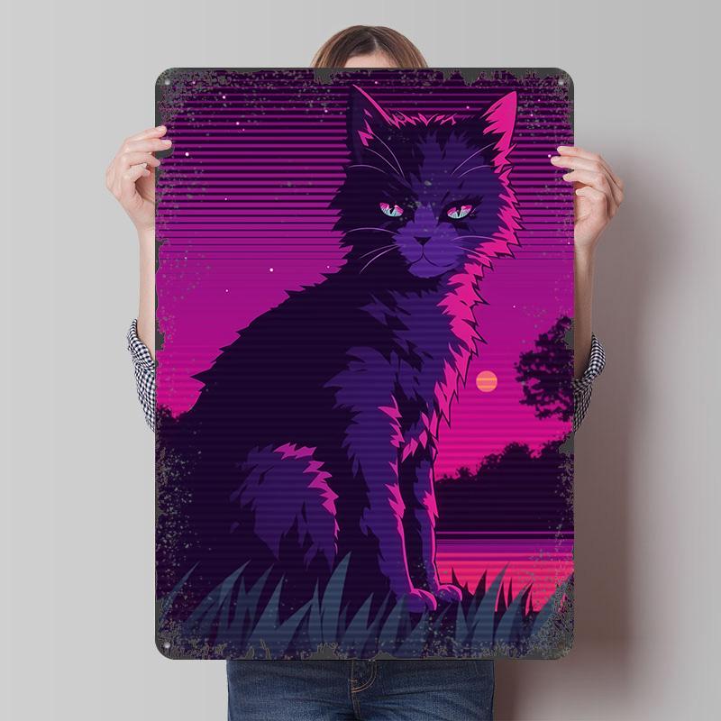 

Retro Cat in Sunset Metal Poster Customized Wall Art Retro Vintage Tinplate Signs for Room Ornaments Modern Home Decoration At 7.9x11.8In(20x30cm)