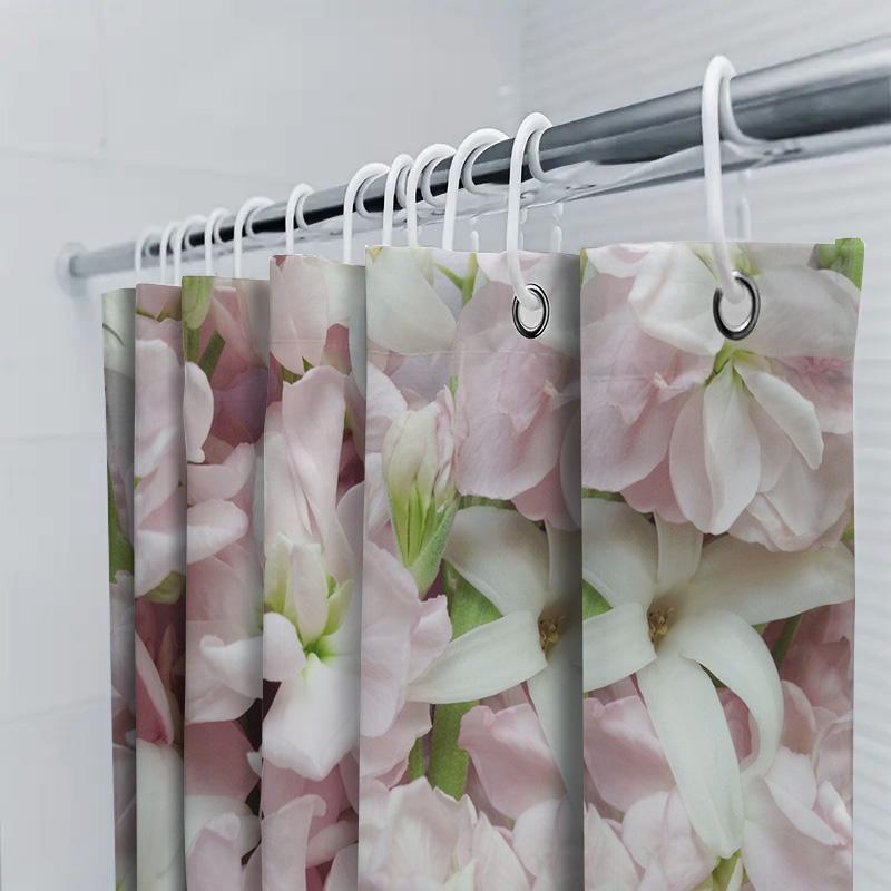 Pink White Flower Shower Curtain Decorative Home Bath Tub Bathroom Waterproof Fabric Washable Shower Curtains Decoration (180X24