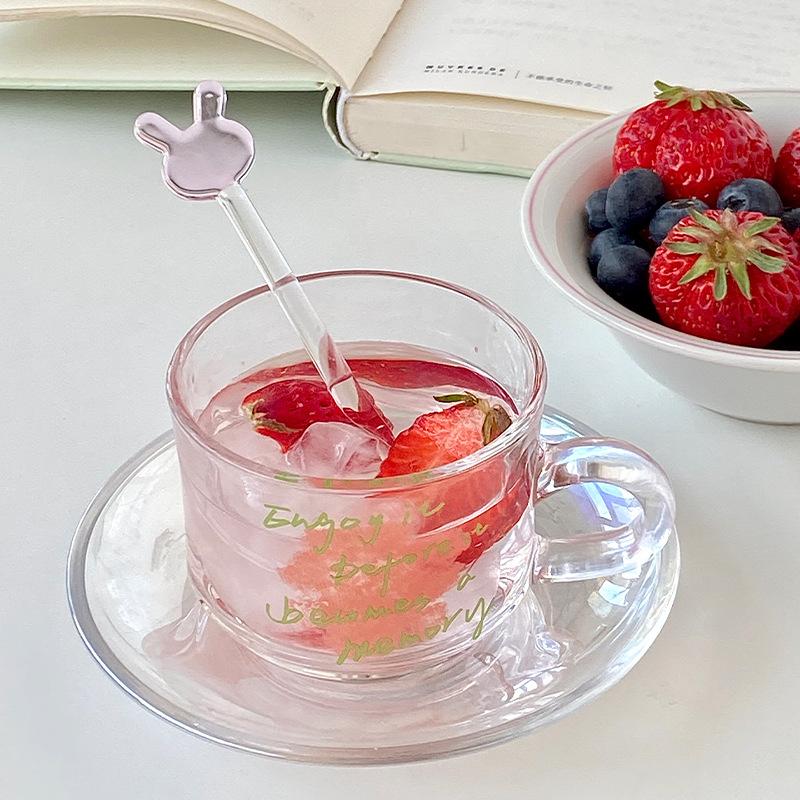Summer Glass Saucer Set Style Korean Coffee Milk French Afternoon Tea Premium Cup Chill