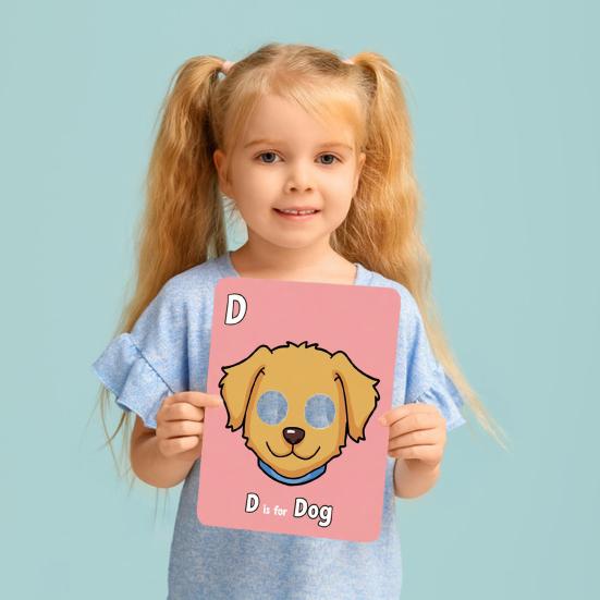 1/2/3 Sets Kids Alphabet Flash Cards with Animal Face Guards Toddlers Boys Girls 26 Letters ABC Preschool Learning Interactive Educational Flashcards