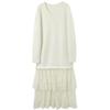 Sancai 2025 Winter V-Neck Knitted Faux Two-Piece Lace Dress