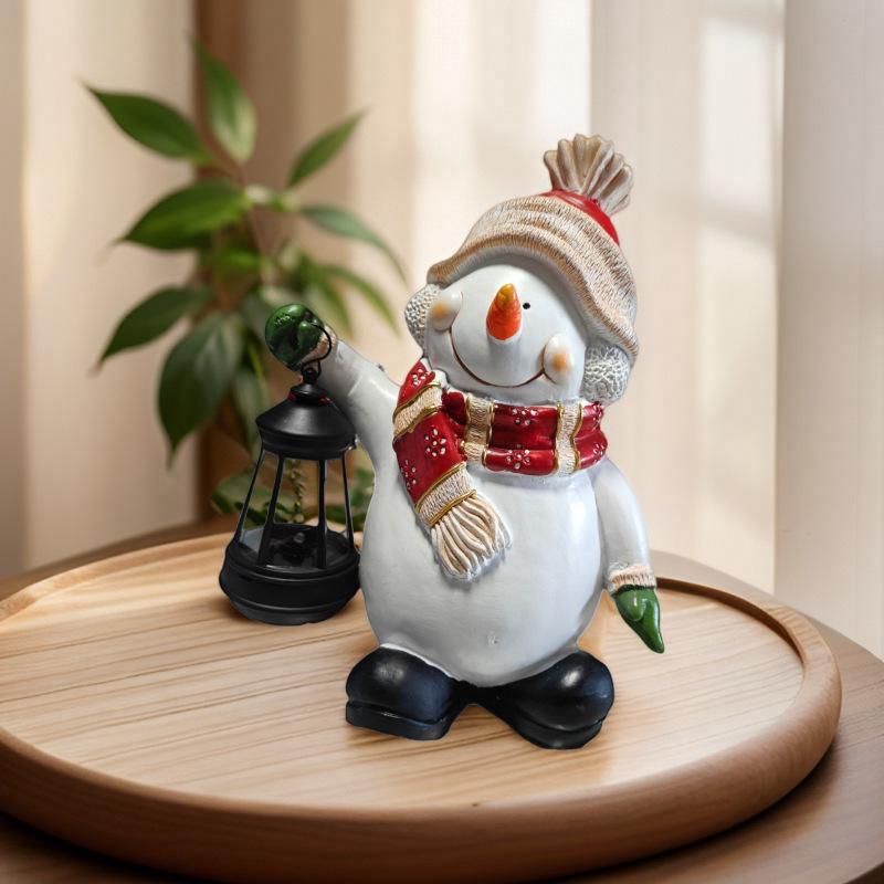 Solar-Powered Snowman Lantern - Outdoor Christmas Resin Ornament