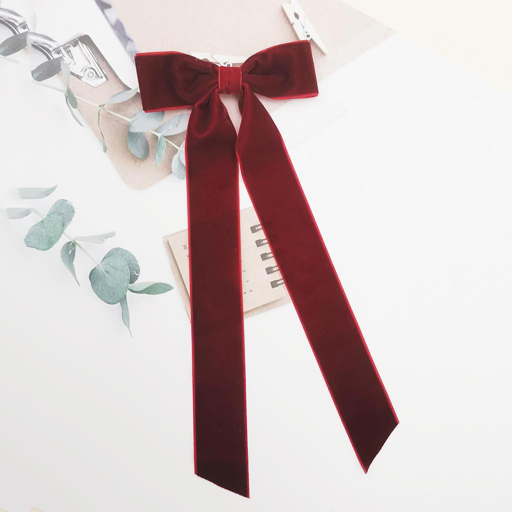 Lystrfac Vintage Schwarzes Samt Schleife Haarspangen für Frauen Langes Band Haarnadel Einfache Top-Klammer Damen Haarklammern Haaraccessoires