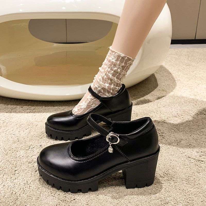 French Mary Jane shoes platform 2025 new British retro high-heeled single shoes Japanese JK muffin small leather shoes women