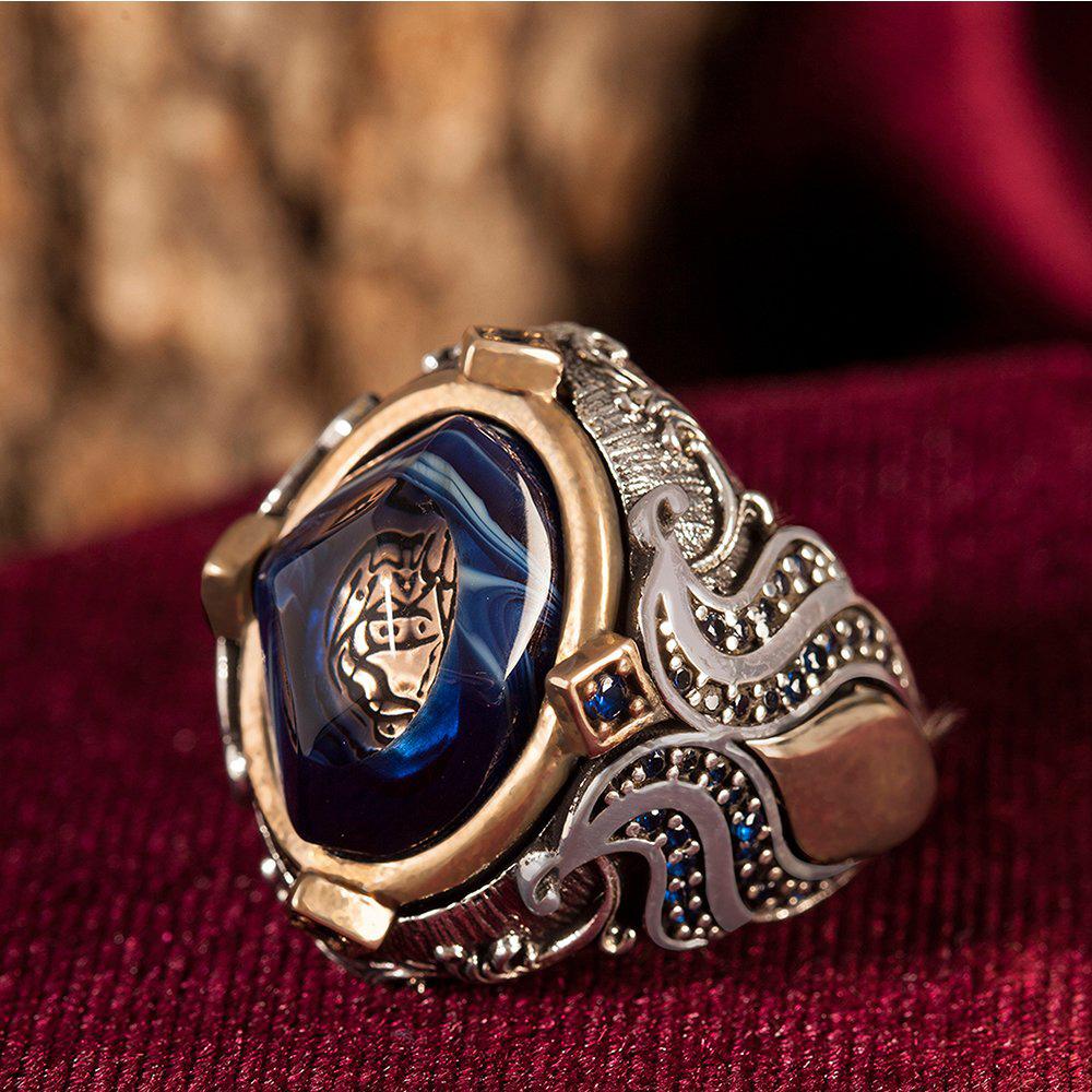 La Galibe İllallah Yazılı Kehribar Taşlı 925 Ayar Gümüş Erkek Yüzük