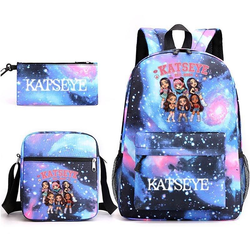 Katseye Kpop Girl Group Print Travel Backpack Laptop School Bag Set of 3, Unisex Large Capacity Daypack