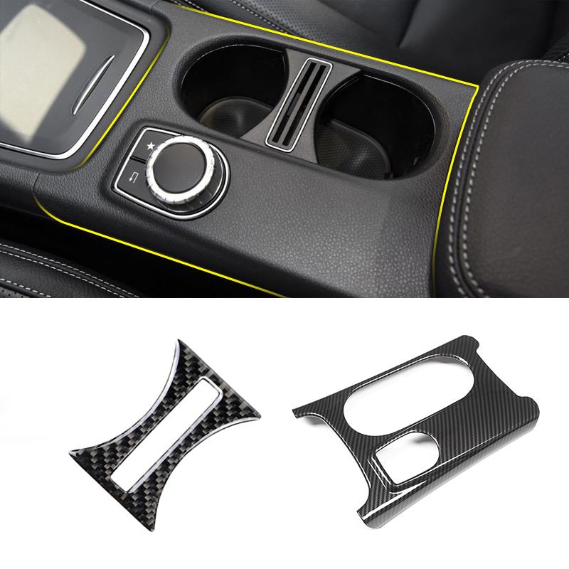 For Mercedes Benz A GLA CLA Class W176 X156 C117 Car Carbon Fiber Texture Center Console Water Cup Holder Cover Trim