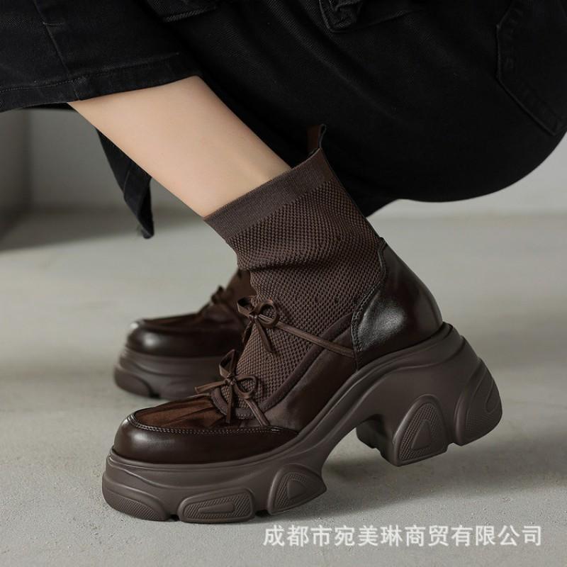 Womens Platform Ankle Boots Chunky Heel Round Toe Casual Leather Short Daily Wear