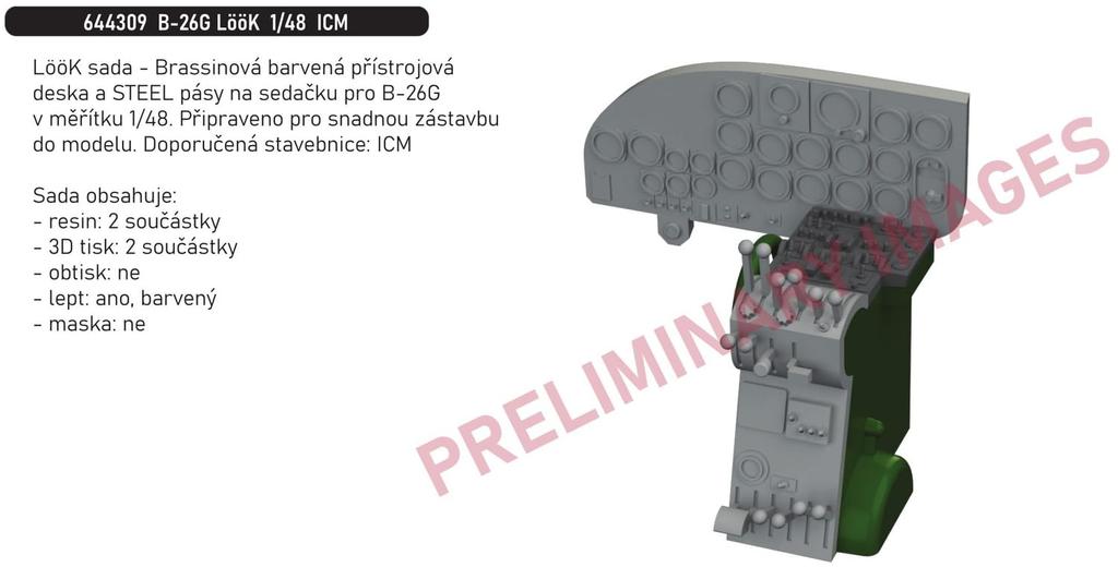 Eduard 1/48 Look Series B-26G Marauder Instrument Panel (for ICM) Plastic Model Kit Parts EDU644309 (Airplane)