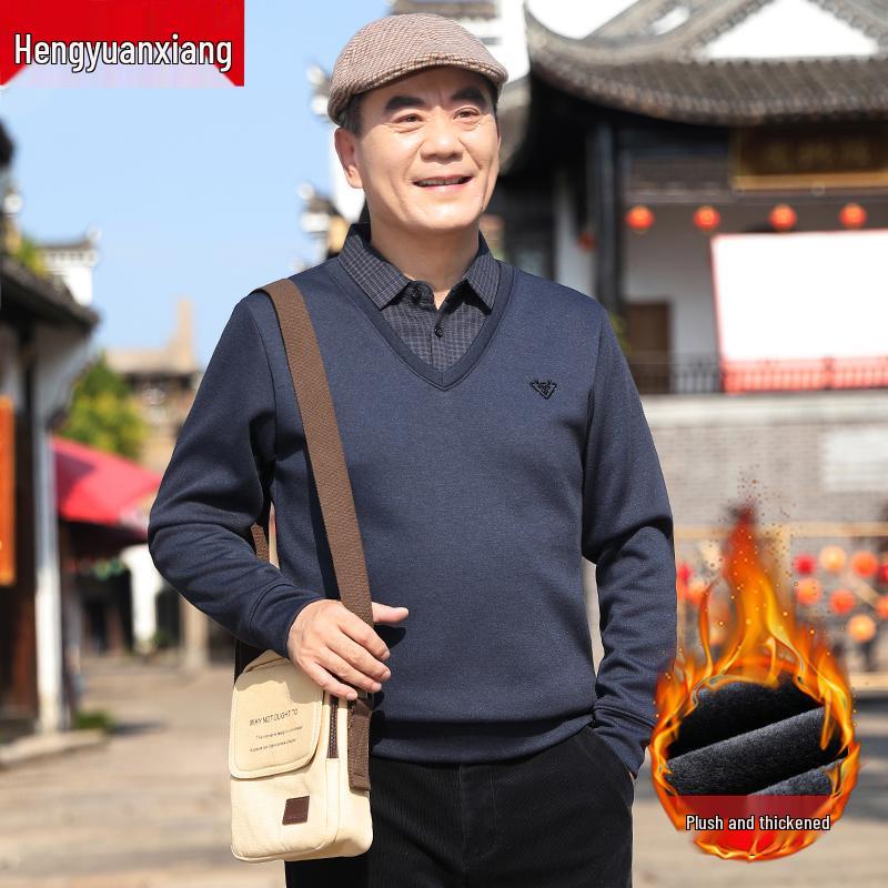 

Hengyuanxiang Men s Fleece-lined Two-piece Knit Sweater - Thick & Warm for Winter Size 165
